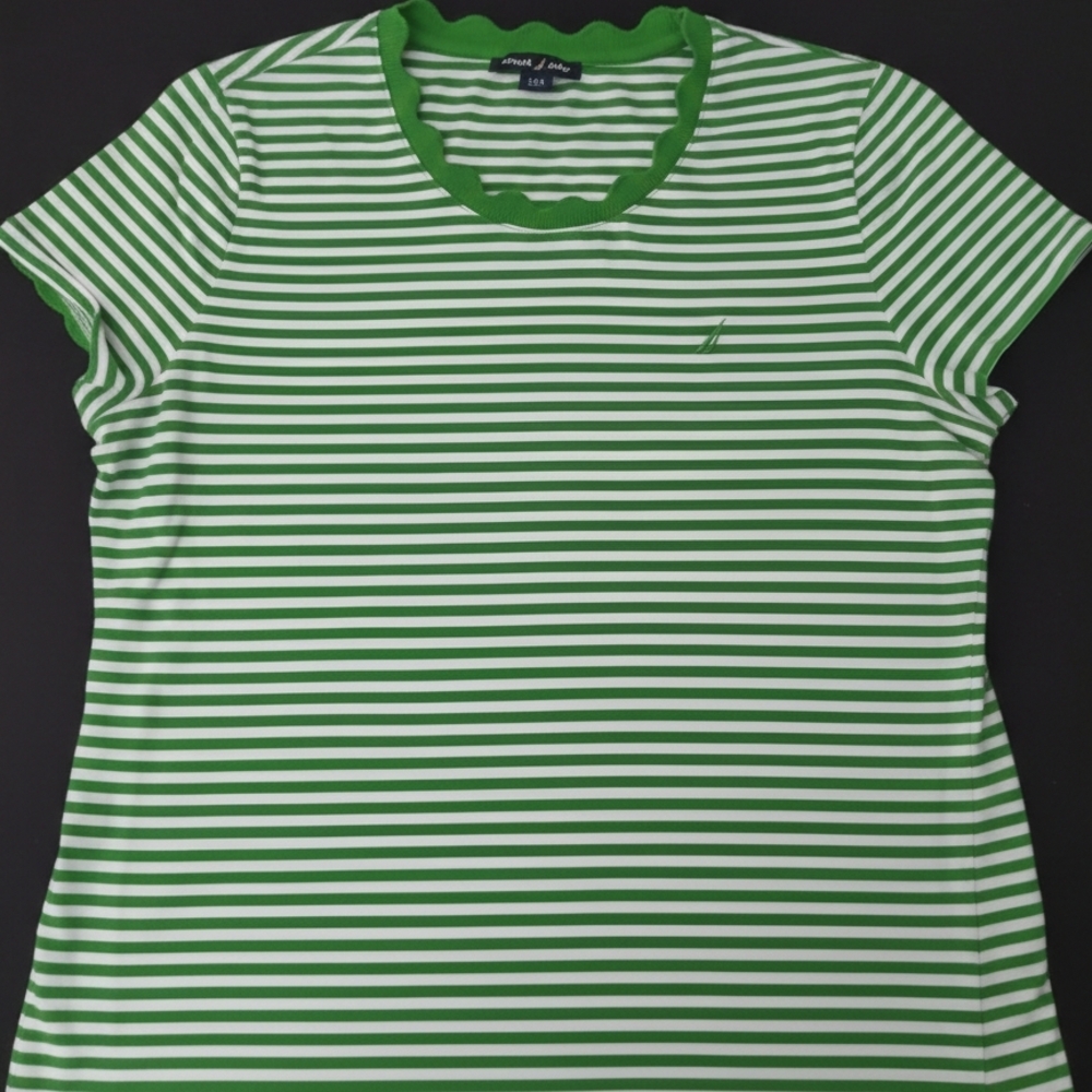 NAUTICA Green and White Striped Tee